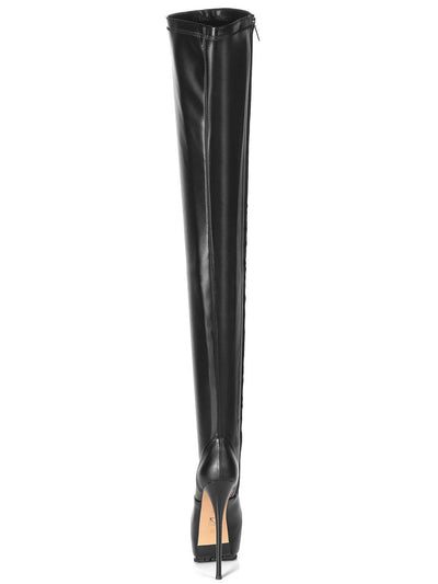 Kunstlederstiefel, Damenstiefel, Plateaustiefel, Plateaustiefel, Leder, Lederstiefel, Lederkniestiefel, Damenkniestiefel, Kniestiefel, Stretchstiefel, Leder-schwarz, Lederimitat, Kunstleder