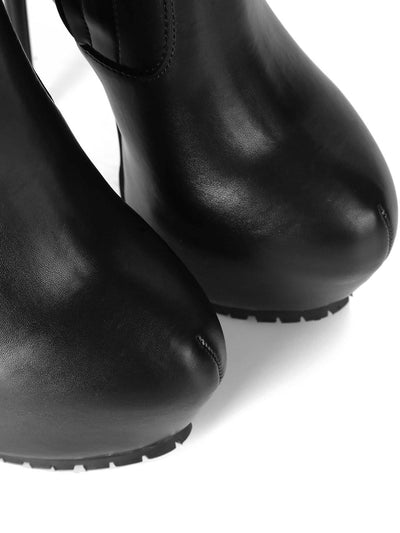 Kunstlederstiefel, Damenstiefel, Plateaustiefel, Plateaustiefel, Leder, Lederstiefel, Lederkniestiefel, Damenkniestiefel, Kniestiefel, Stretchstiefel, Leder-schwarz, Lederimitat, Kunstleder