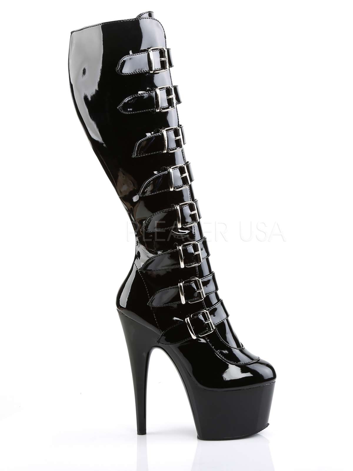 Lackplateau, Stiefel, Plateaustiefel, schwarz Lackplateaustiefel, lack, Lackstiefel, Lackkniestiefel, Damenkniestiefel, Kniestiefel, Stretchstiefel, Lack-schwarz, Schnallenstiefel, schwarz