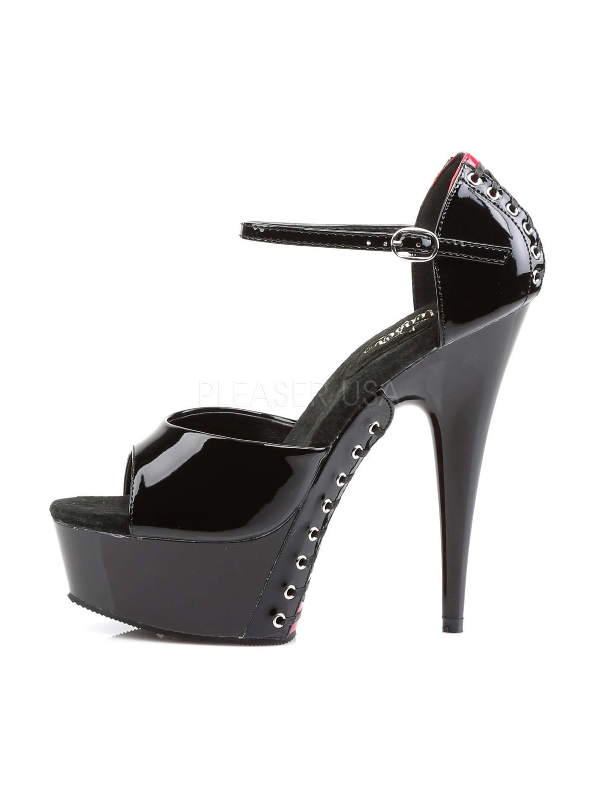 Plateausandalette, satinschnürung, Plateausandale, Sandale, Lack Sandalette, Riemchen Heels, Lackschwarz, Damenplateauschuh, schwarzrot, Stiletto, Lacksandale, Plateausandale, reimchen