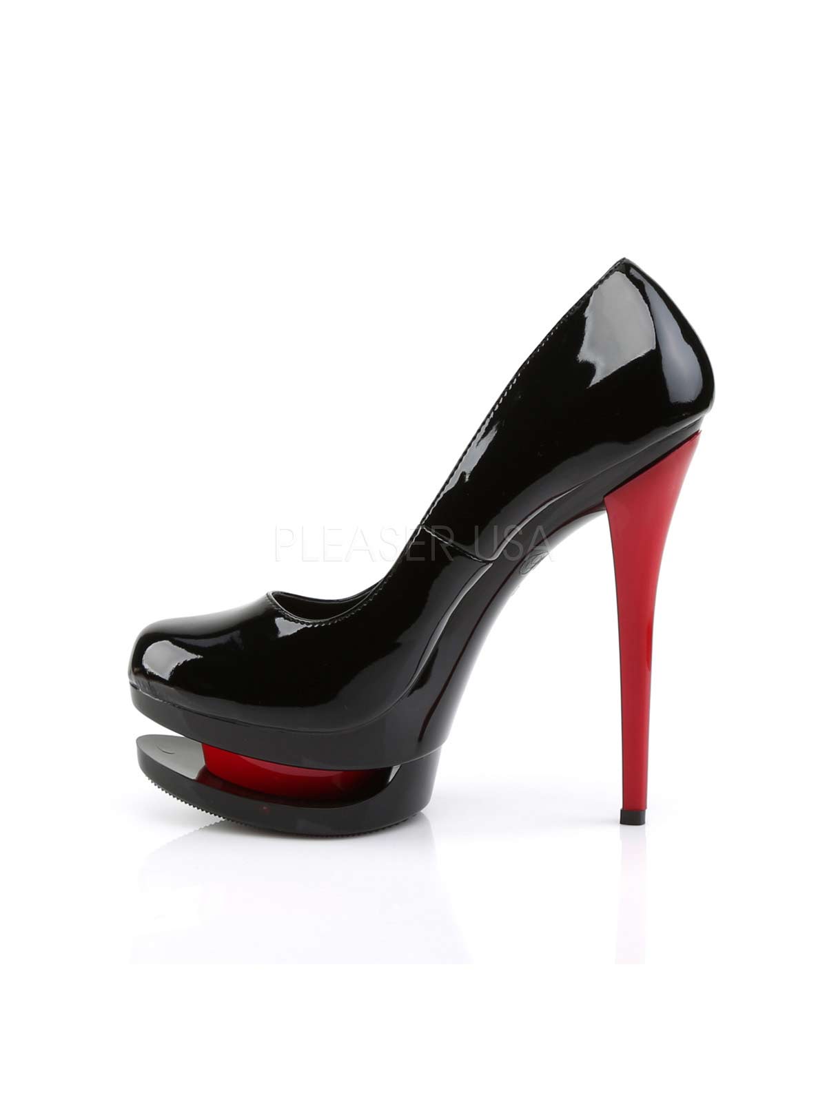 Lackplateauschuh, Lackschuh, Plateaupump, Schwarze Plateaupumps, Damenpump, Plateau, Plateauhighheel, Schwarz, Lackschwarz, Lack, Schwarz-rot, rotem Absatz, Highheel, rotschwarz, rote absätze