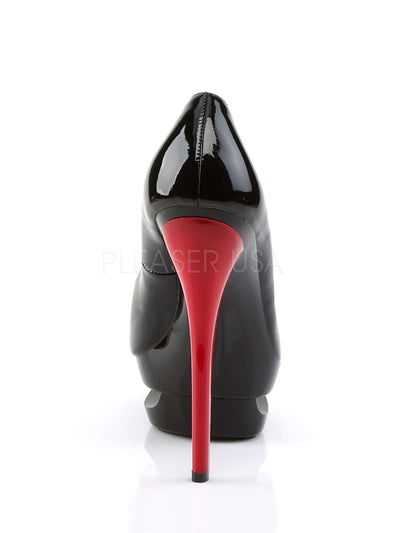 Lackplateauschuh, Lackschuh, Plateaupump, Schwarze Plateaupumps, Damenpump, Plateau, Plateauhighheel, Schwarz, Lackschwarz, Lack, Schwarz-rot, rotem Absatz, Highheel, rotschwarz, rote absätze