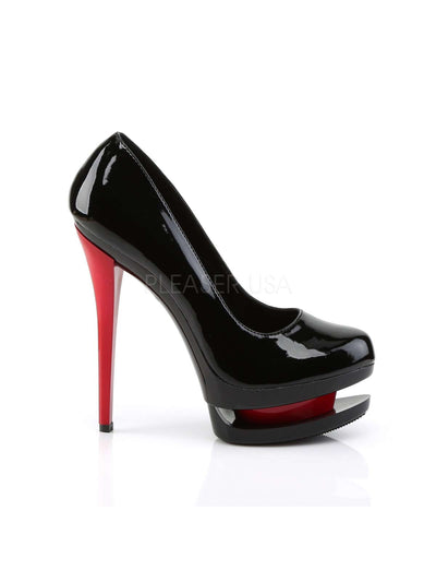 Lackplateauschuh, Lackschuh, Plateaupump, Schwarze Plateaupumps, Damenpump, Plateau, Plateauhighheel, Schwarz, Lackschwarz, Lack, Schwarz-rot, rotem Absatz, Highheel, rotschwarz, rote absätze