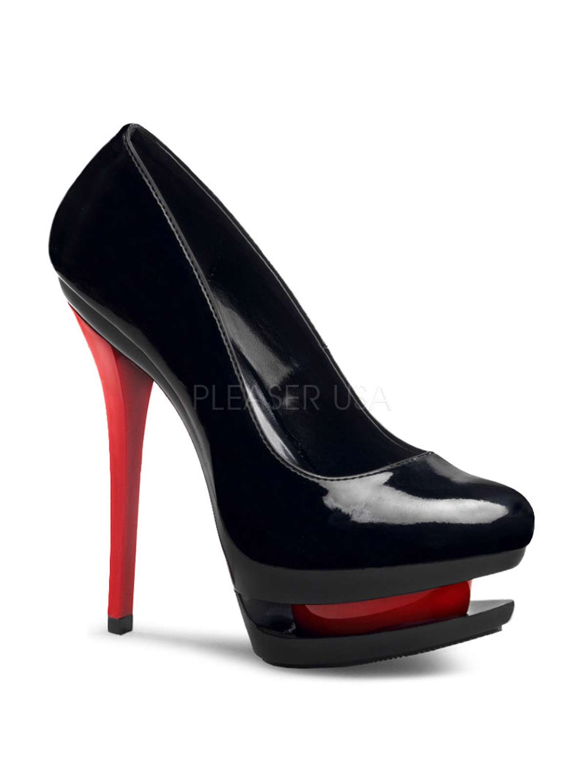 Lackplateauschuh, Lackschuh, Plateaupump, Schwarze Plateaupumps, Damenpump, Plateau, Plateauhighheel, Schwarz, Lackschwarz, Lack, Schwarz-rot, rotem Absatz, Highheel, rotschwarz, rote absätze