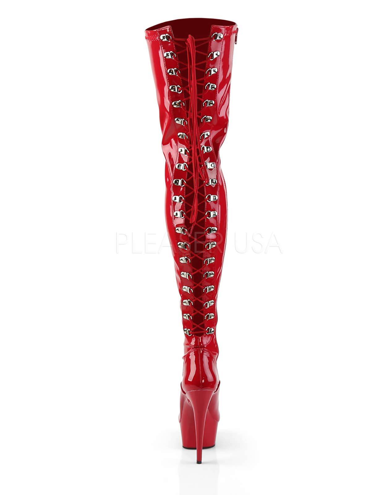 Lackstiefel, Plateau Stiefel, Rote Lacklederstiefel, Schnürung, Stretchstiefel, Stretch, Plateau Stiefel, Oberschenkellang, Stiefel, Plateaustiefel, Over knee, Plateau, Rot, Lackrot, Overknee