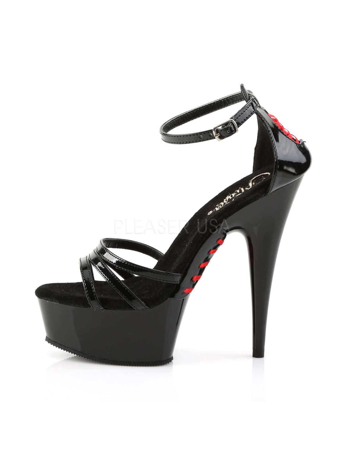 Plateausandalette, satinschnürung, Plateausandale, Sandale, Lack Sandalette, Riemchen Heels, Lackschwarz, Damenplateauschuh, schwarzrot, Stiletto, Lacksandale, Plateausandale, reimchen