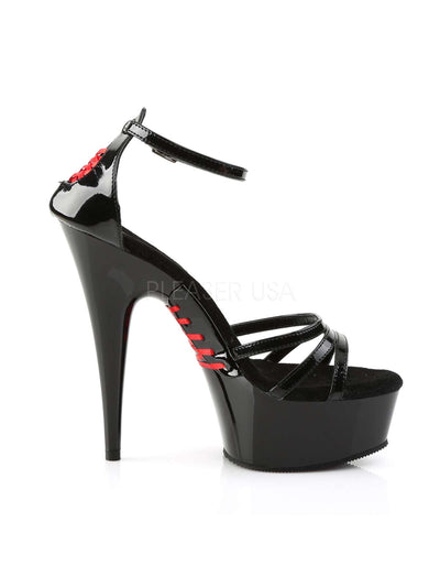 Plateausandalette, satinschnürung, Plateausandale, Sandale, Lack Sandalette, Riemchen Heels, Lackschwarz, Damenplateauschuh, schwarzrot, Stiletto, Lacksandale, Plateausandale, reimchen