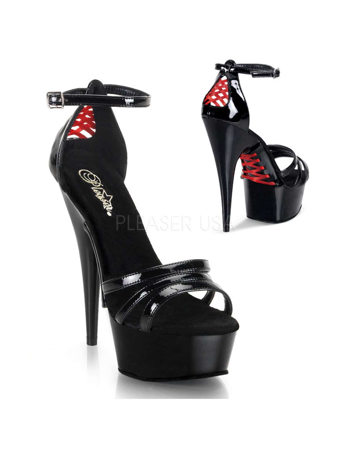 Plateausandalette, satinschnürung, Plateausandale, Sandale, Lack Sandalette, Riemchen Heels, Lackschwarz, Damenplateauschuh, schwarzrot, Stiletto, Lacksandale, Plateausandale, reimchen