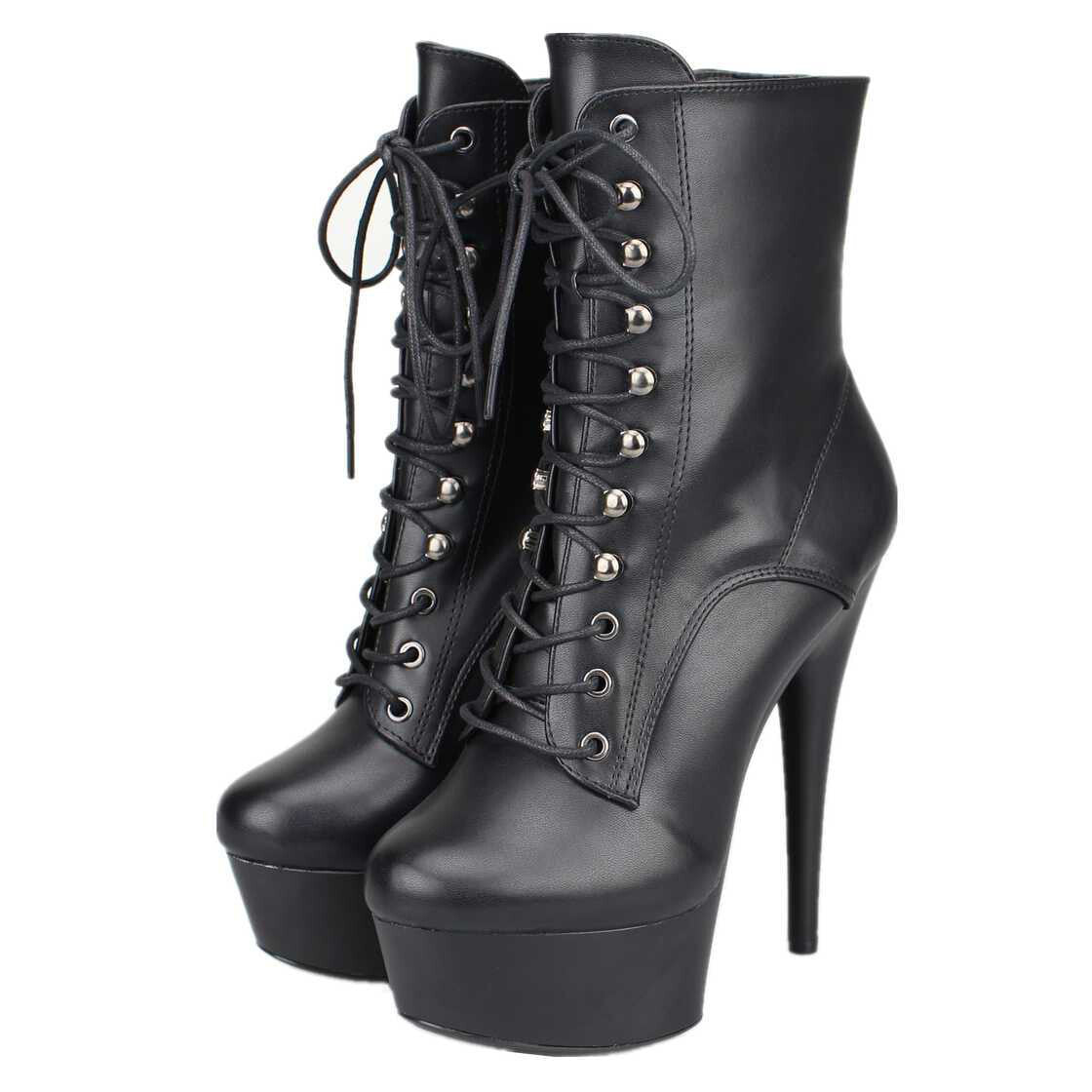 Leder Pleaeau Stiefel, schwarz