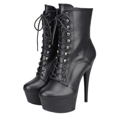 Leder Pleaeau Stiefel, schwarz