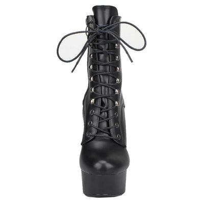 Leder Pleaeau Stiefel, schwarz