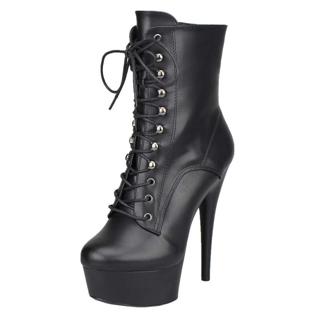 Leder Pleaeau Stiefel, schwarz