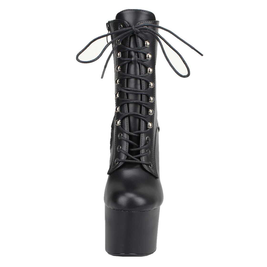 Kunstleder Plateau Stiefel, schwarz
