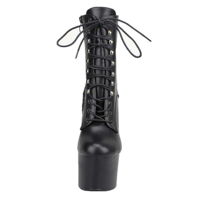Kunstleder Plateau Stiefel, schwarz