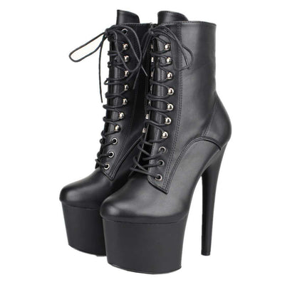 Kunstleder Plateau Stiefel, schwarz