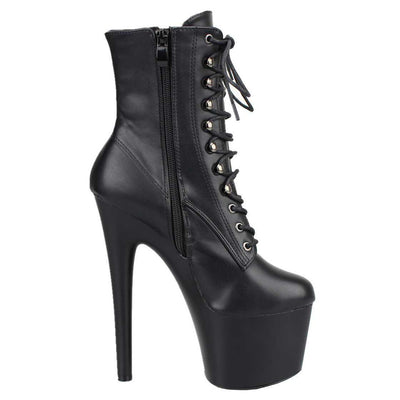 Kunstleder Plateau Stiefel, schwarz