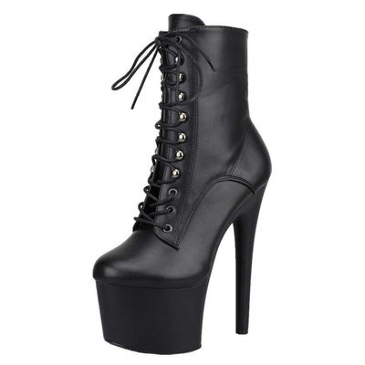 Kunstleder Plateau Stiefel, schwarz