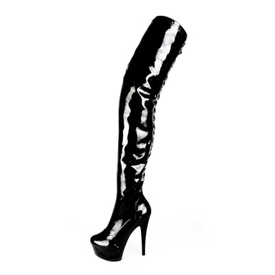 Lack Schwarz Lackleder Plateau Stiefel