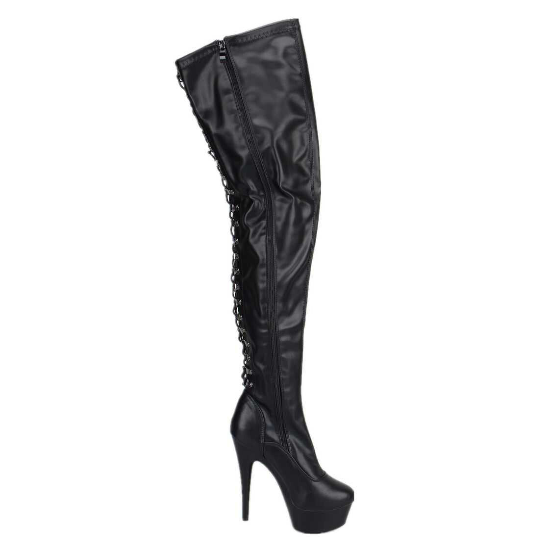 Leder Overknees Stiefel, schwarz