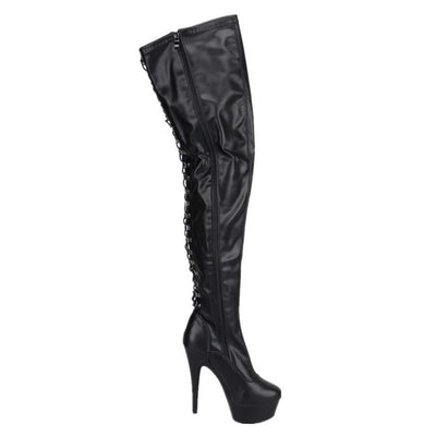 Leder Overknees Stiefel, schwarz