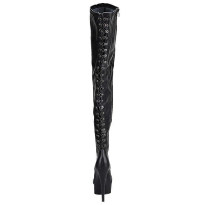 Leder Overknees Stiefel, schwarz