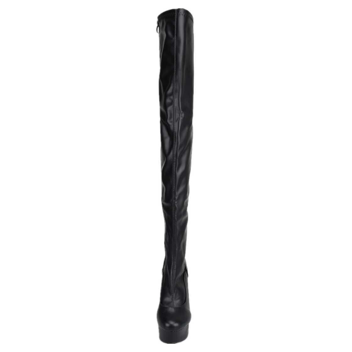 Leder Overknees Stiefel, schwarz