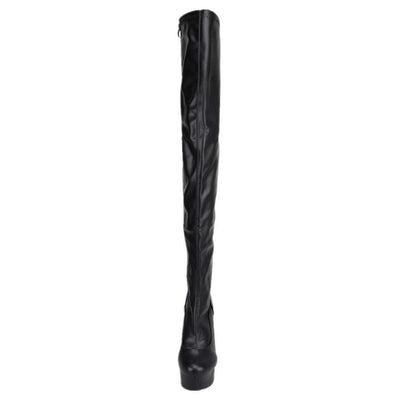 Leder Overknees Stiefel, schwarz